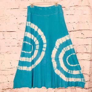 Bay Studio Turquoise Tie Dye Bohemian Hippie Maxi Skirt Size M Y2K 90s Boho